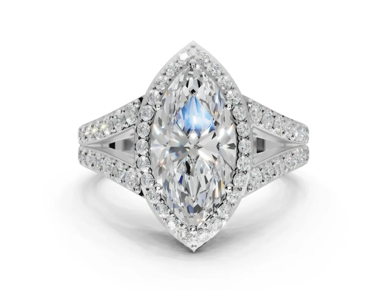 Marquise Halo Pavé Engagement Ring Setting | Narrow Split Shank | Platinum