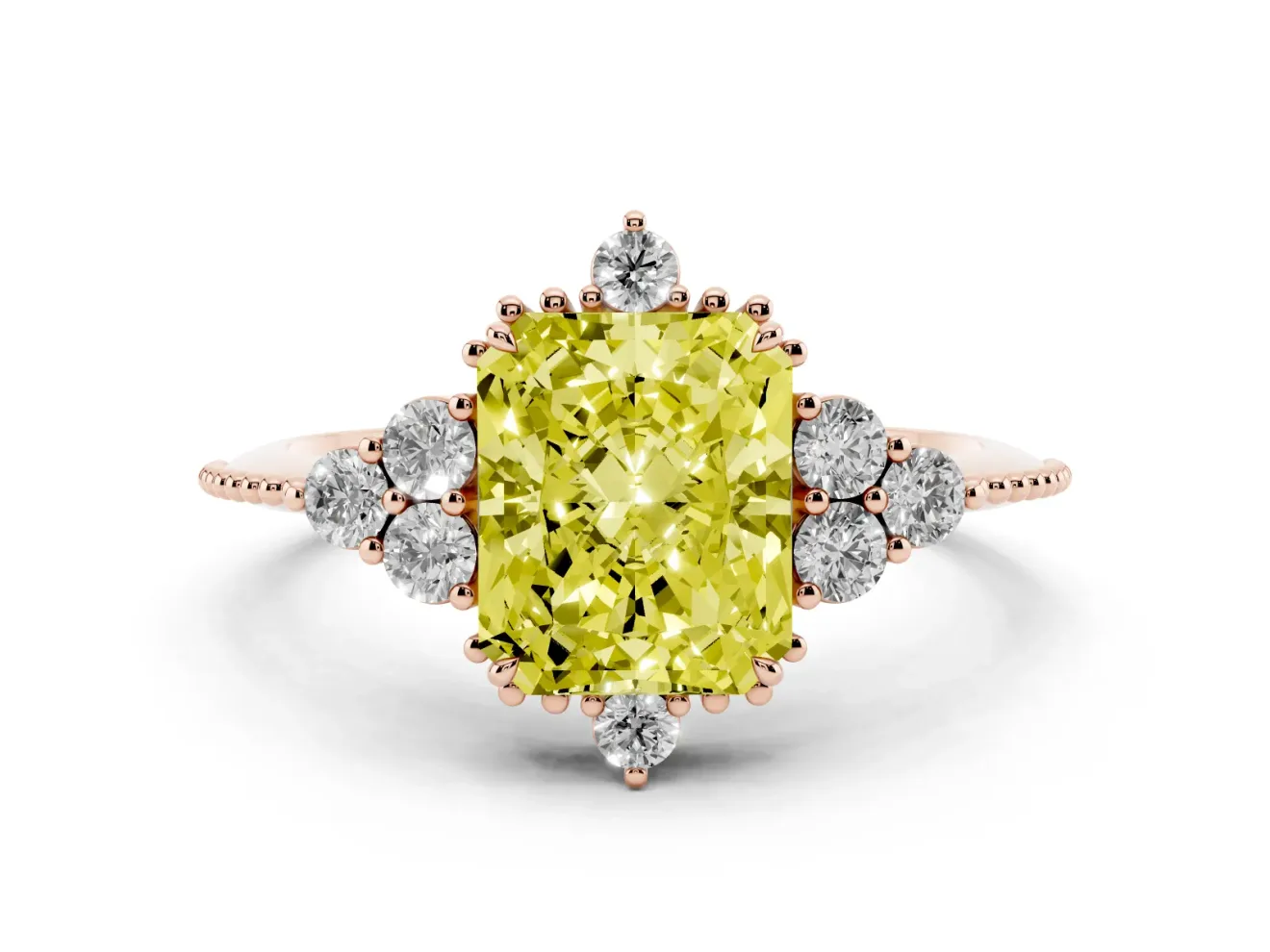 Radiant Cut Cluster Engagement Ring Setting for a Fancy Yellow Lab-Grown Diamond | Rose Gold
