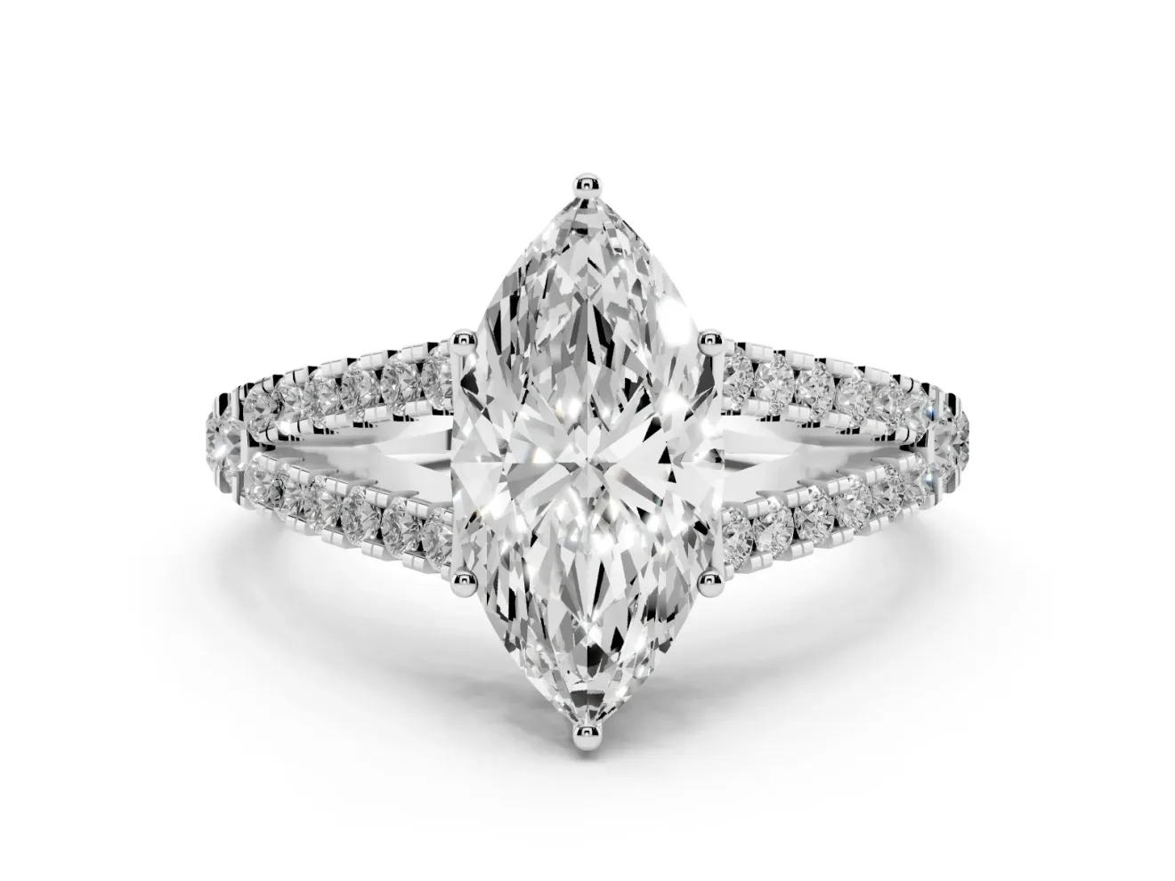 Marquise Graduated Pave Split Shank Engagement Ring Setting | V Split Shoulders | White Gold