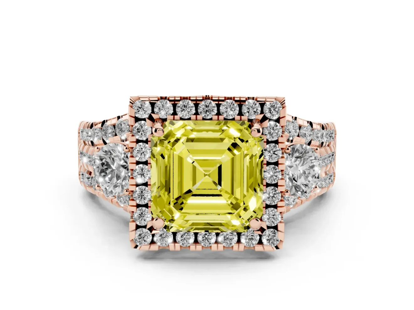 Asscher Cut Halo Split Shank Engagement Ring Setting for a Fancy Yellow Lab-Grown Diamond | Rose Gold