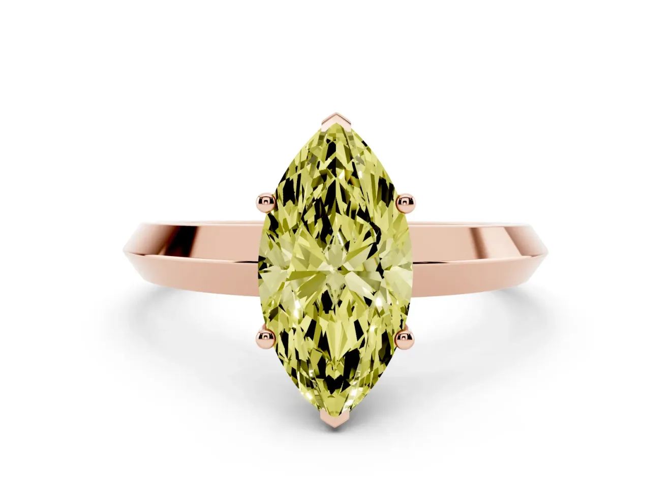 Fancy Yellow Marquise Cut Diamond Solitaire Engagement Ring Set in Rose gold with Flat Band and Prong Setting