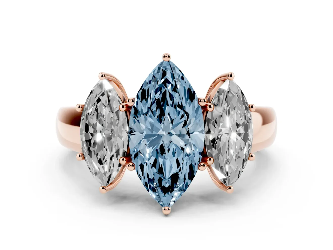 Marquise 3 Stone Engagement Ring Setting for a Fancy Blue Lab-Grown Diamond | Rose Gold