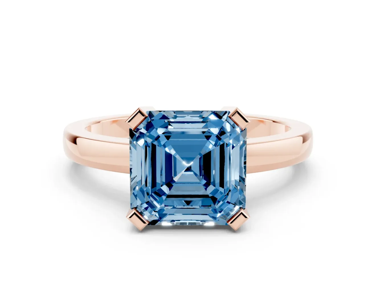 Asscher Cut Solitaire Engagement Ring Setting for a Fancy Blue Lab-Grown Diamond | Flat Tab Prongs | Rose Gold