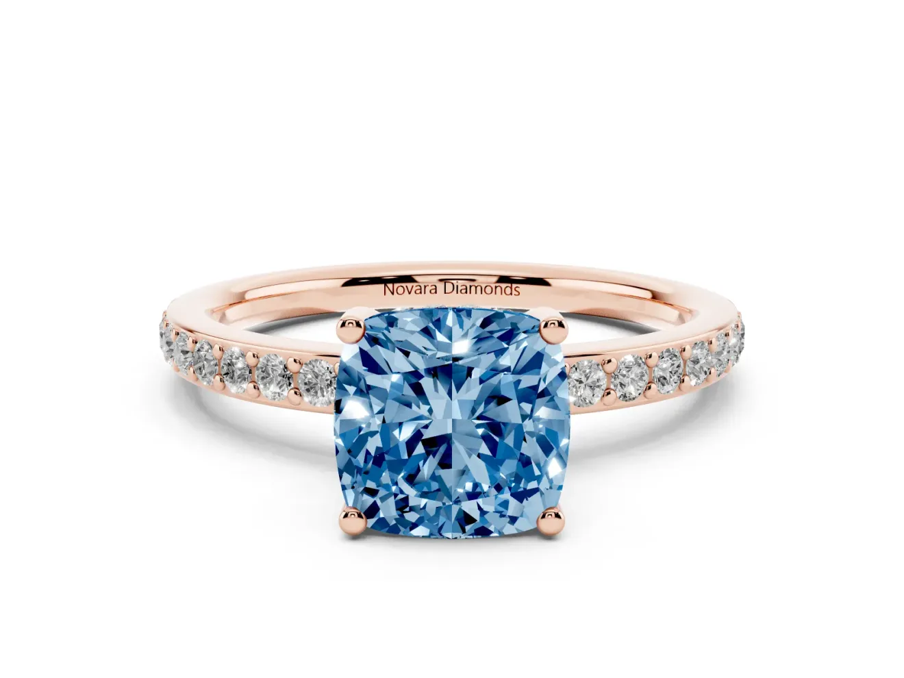 Cushion Cut Hidden Halo Engagement Ring Setting for a Fancy Blue Lab-Grown Diamond | Rose Gold