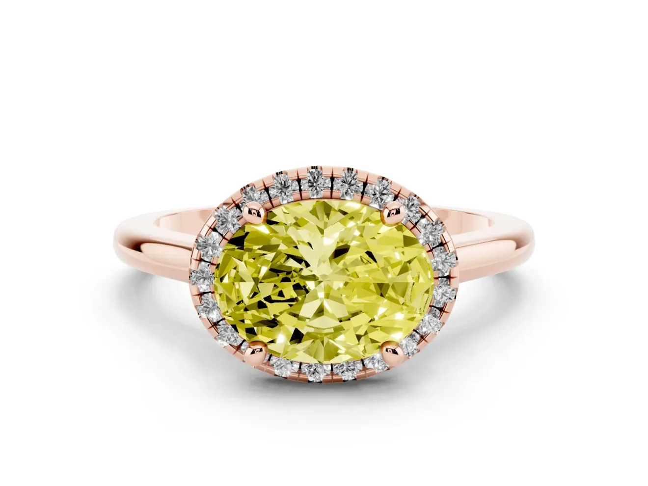 Oval Halo Engagement Ring Setting for a Fancy Yellow Lab-Grown Diamond | Plain Polished Band | Rose Gold