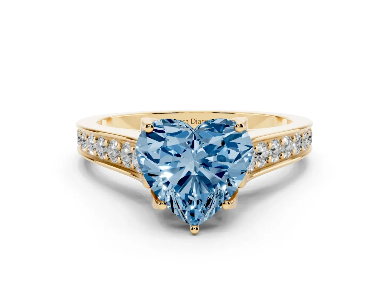 Heart-Shaped Graduated Pavé Engagement Ring Setting for a Fancy Blue Lab-Grown Diamond | Yellow Gold
