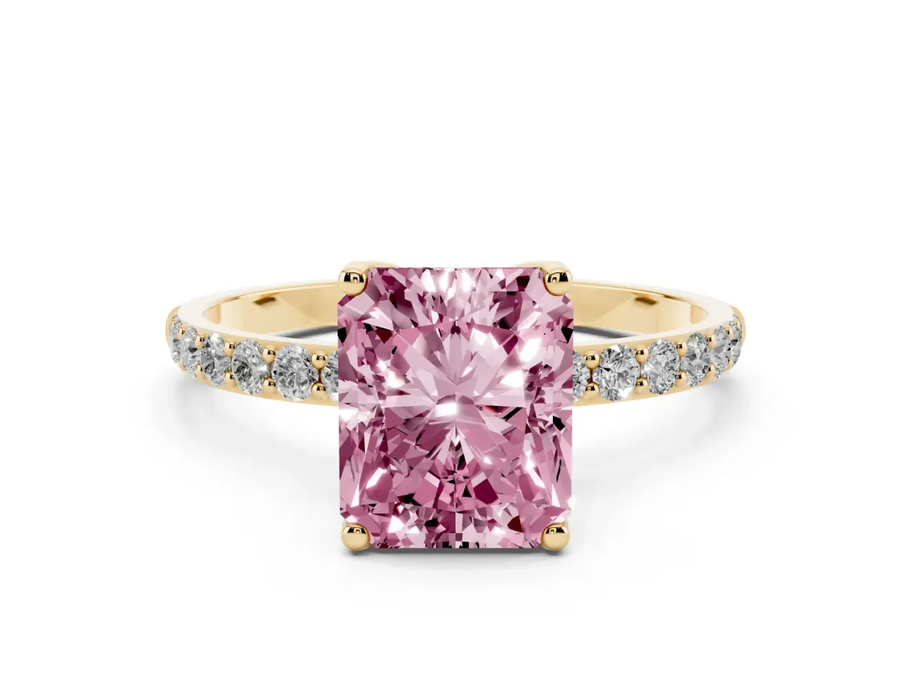 Radiant Cut Pave Solitaire Engagement Ring Setting for a Fancy Pink Lab-Grown Diamond | Slim Band | Yellow Gold