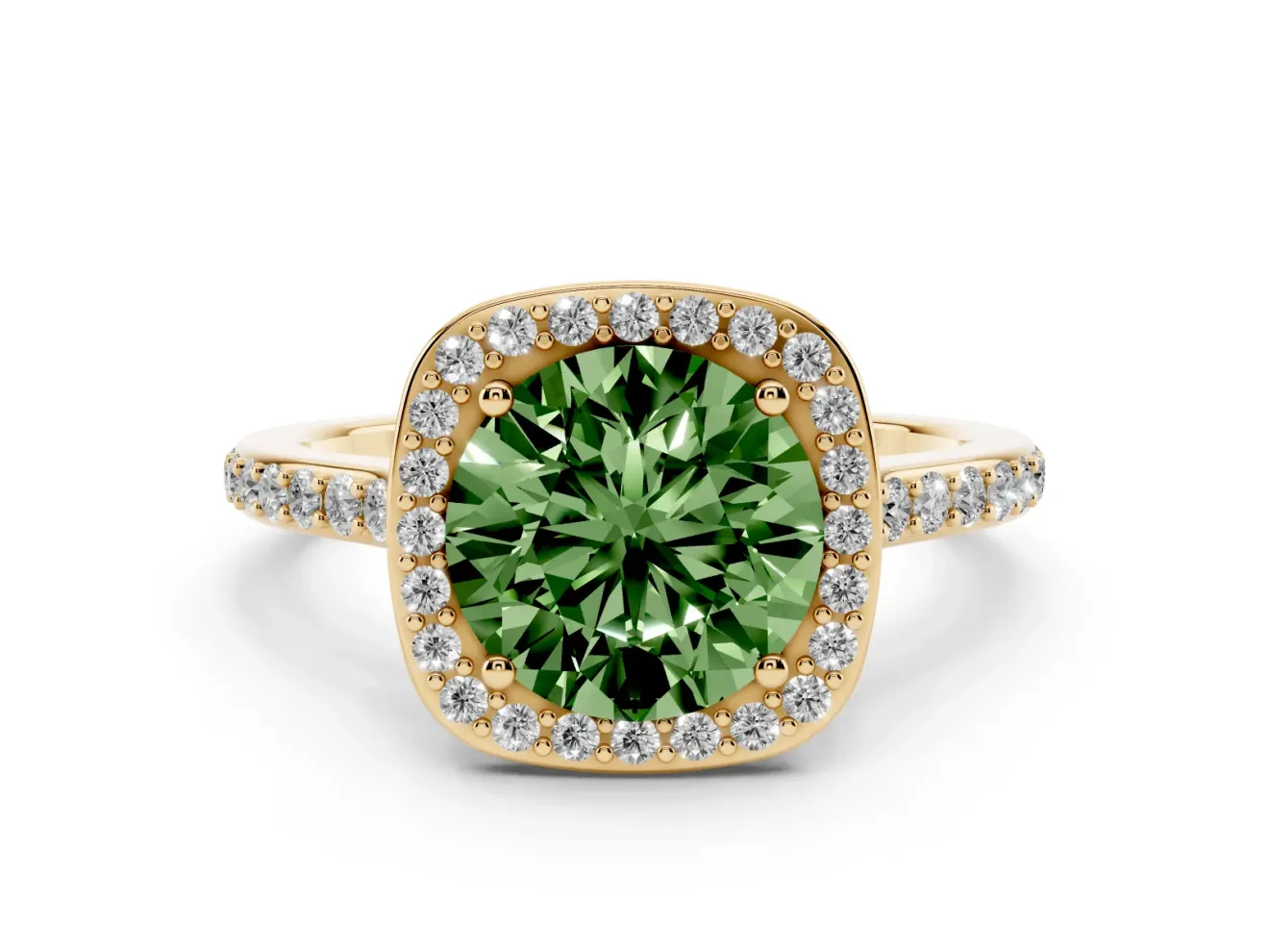 Round Halo Engagement Ring Setting for a Fancy Green Lab-Grown Diamond | Yellow Gold - Design NV-24729