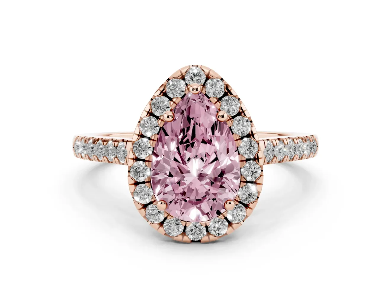 Pear-Shaped Raised Halo Engagement Ring Setting for a Fancy Pink Lab-Grown Diamond | Rose Gold