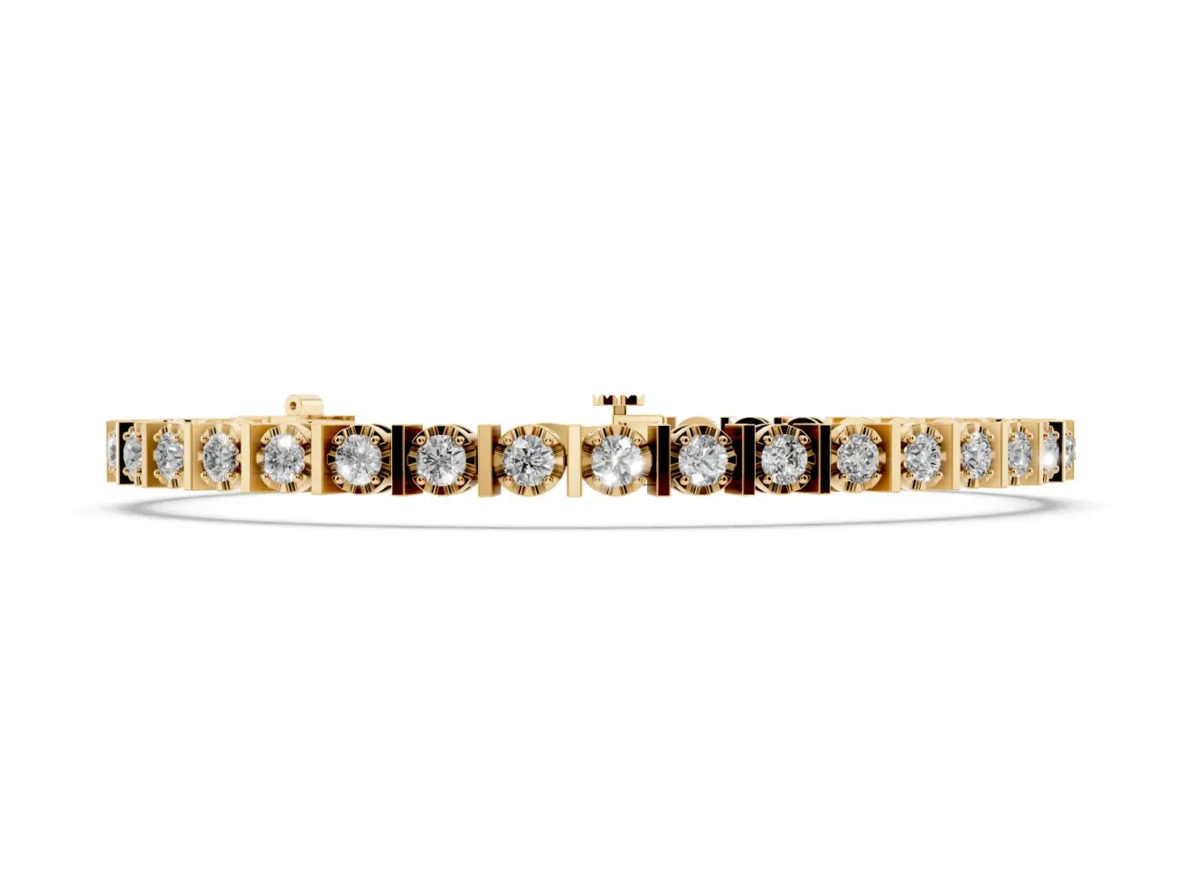 Round Lab-Grown Diamond Station Tennis Bracelet | Polished Bar Spacers | Yellow Gold