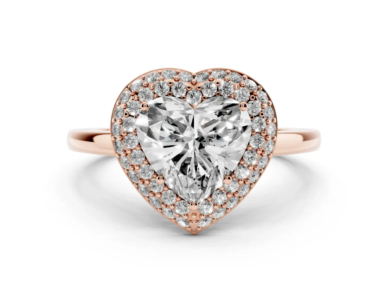 Heart-Shaped Pave Halo Engagement Ring Setting | Slim Plain Band | Rose Gold