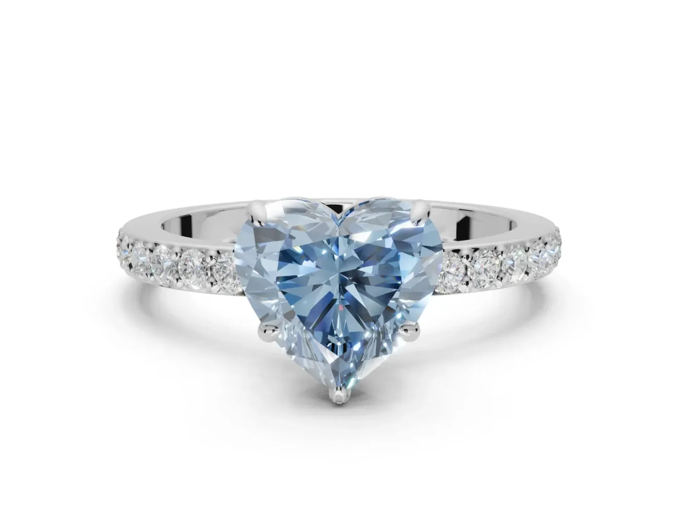 Heart-Shaped Hidden Halo Engagement Ring Setting for a Fancy Blue Lab-Grown Diamond | Pavé Band | Platinum