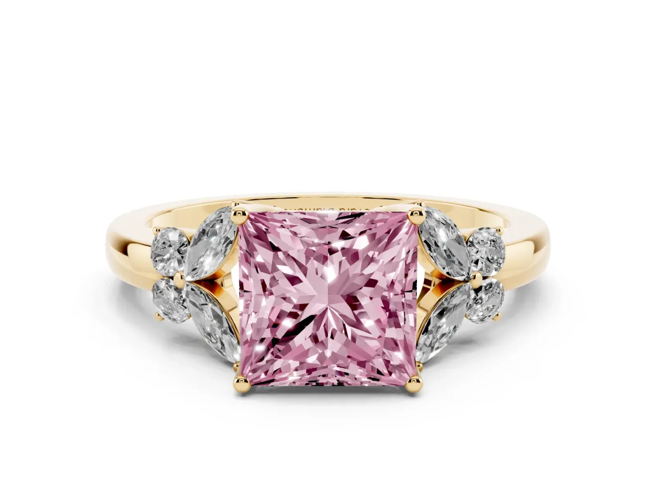 Princess Cut Petal Engagement Ring Setting for a Fancy Pink Lab-Grown Diamond | Yellow Gold