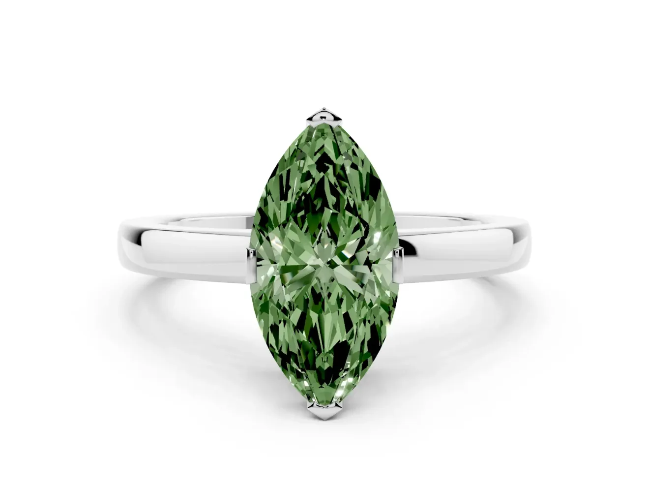 Marquise Solitaire Engagement Ring Setting for a Fancy Green Lab-Grown Diamond | Flat Tab Prongs | Sterling Silver