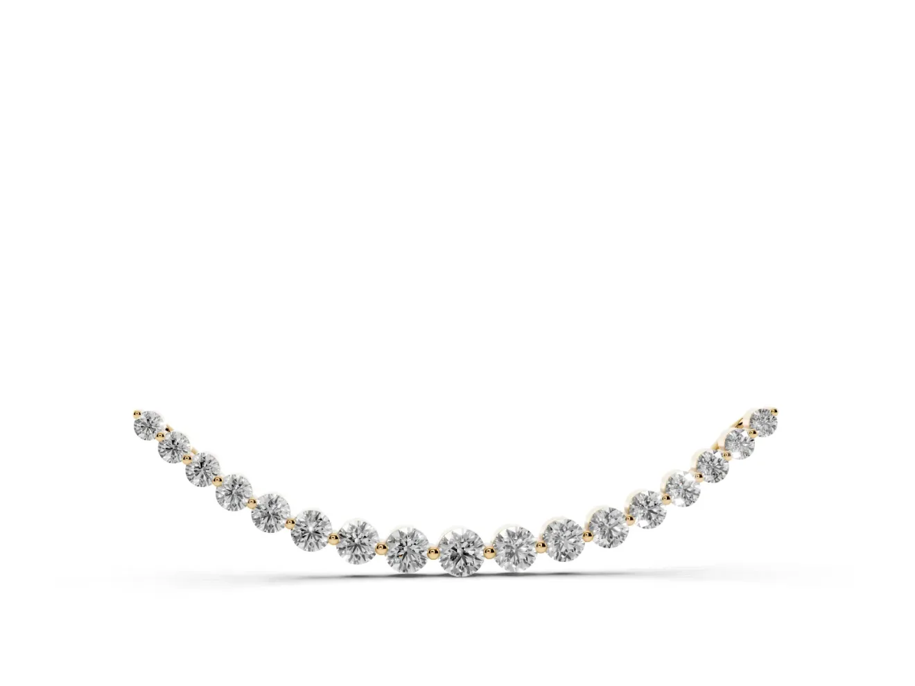 Round Lab-Grown Diamond Graduated Curved Bar Necklace | Shared Prongs | Yellow Gold