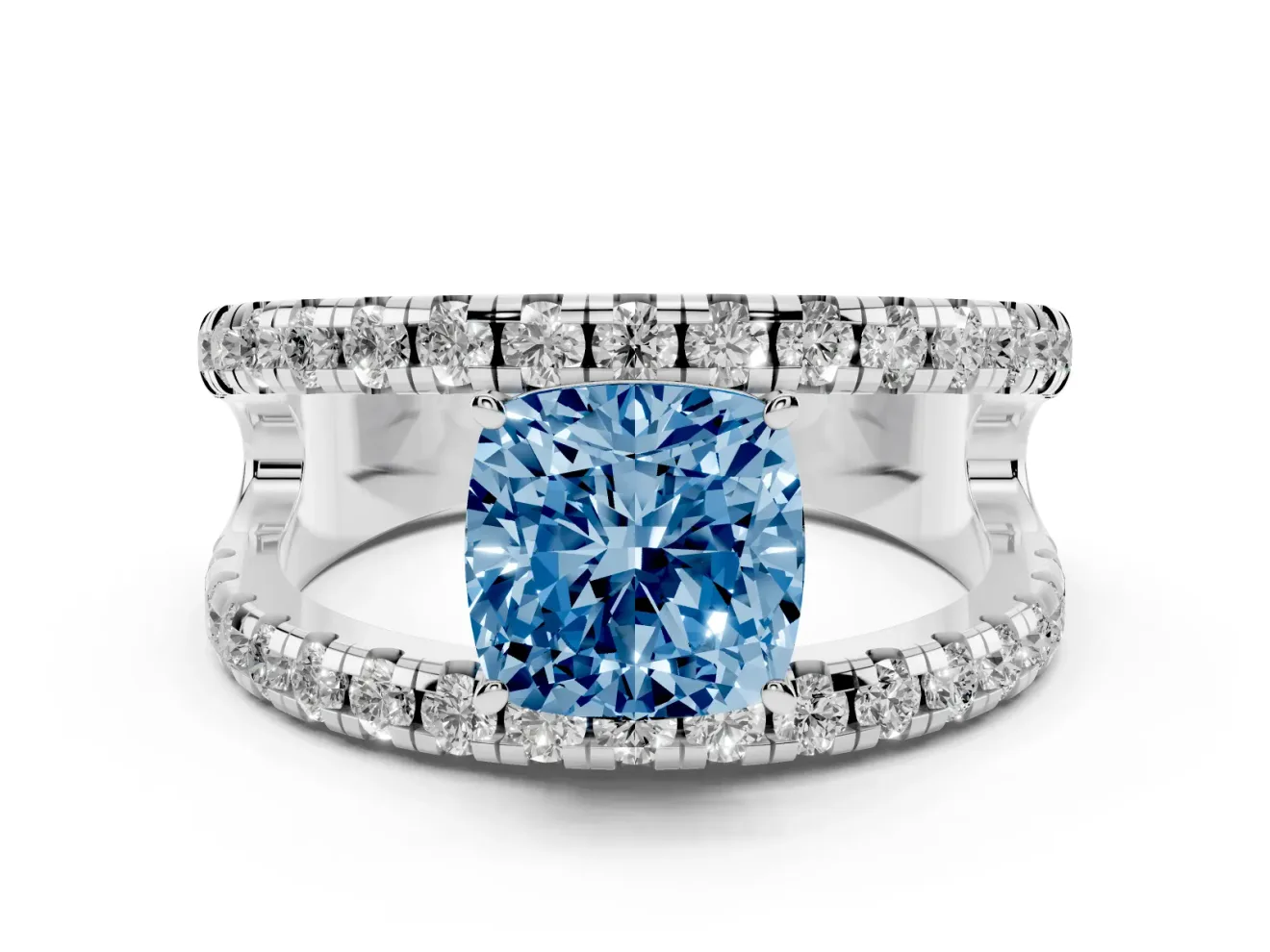 Cushion Cut Pavé Engagement Ring Setting for a Fancy Blue Lab-Grown Diamond | Sterling Silver - Design NV-24679