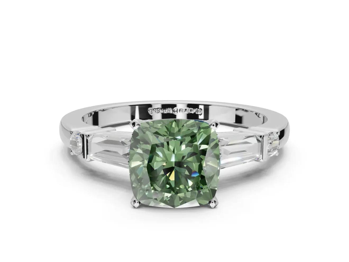Cushion Cut Tapered Baguette Engagement Ring Setting for a Fancy Green Lab-Grown Diamond | Platinum