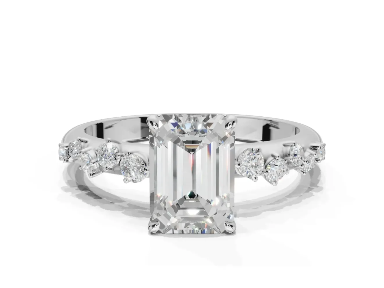 Emerald Cut Solitaire Engagement Ring Setting | Graduated Scattered Accents | Sterling Silver