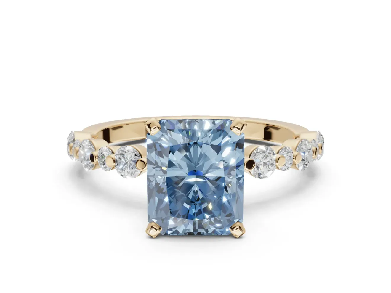 Radiant Cut Pavé Engagement Ring Setting for a Fancy Blue Lab-Grown Diamond | Alternating Accents | Yellow Gold