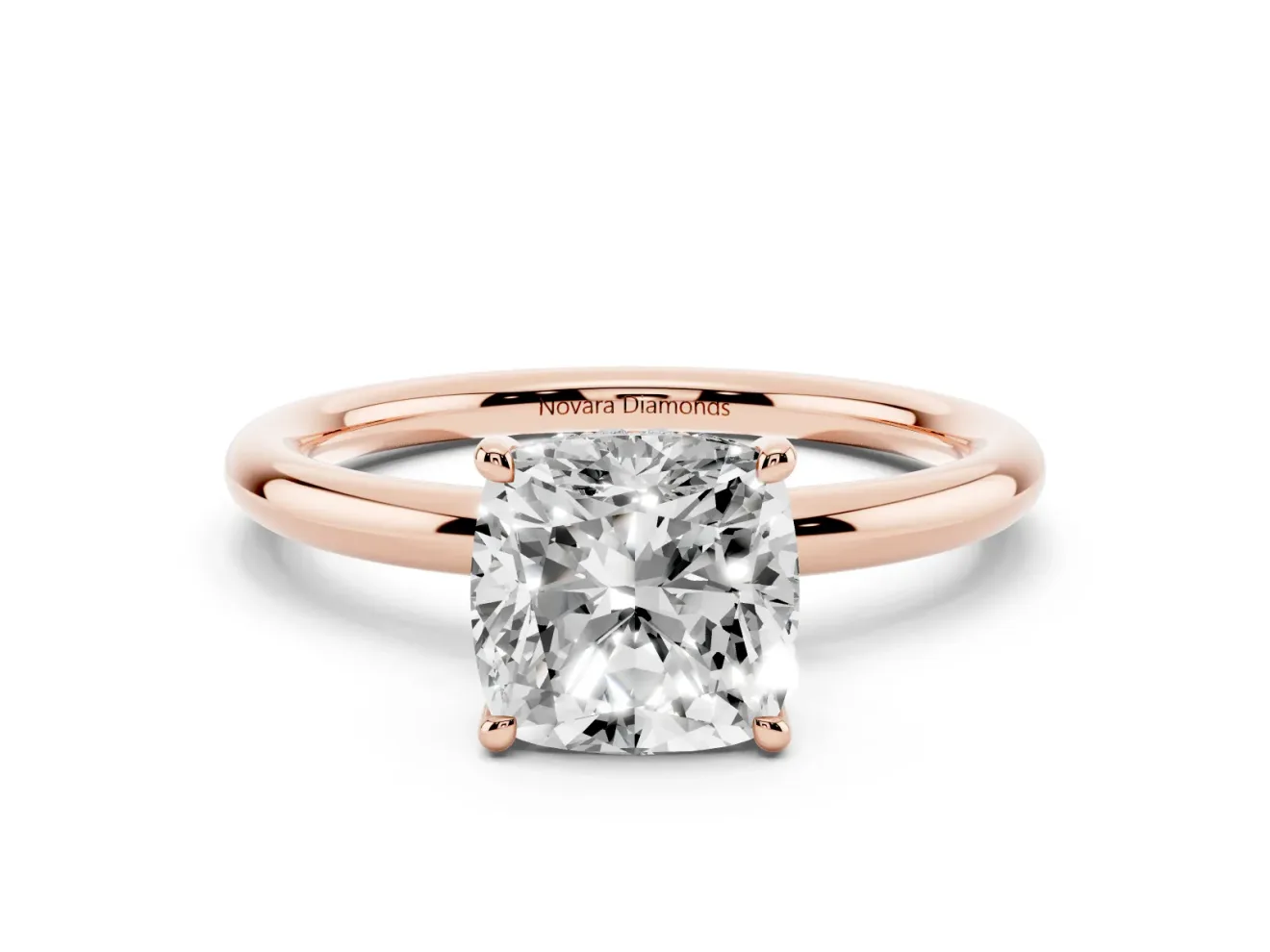Cushion Cut Diamond Solitaire Ring Set in Rose gold with Thin Band and Prong Setting