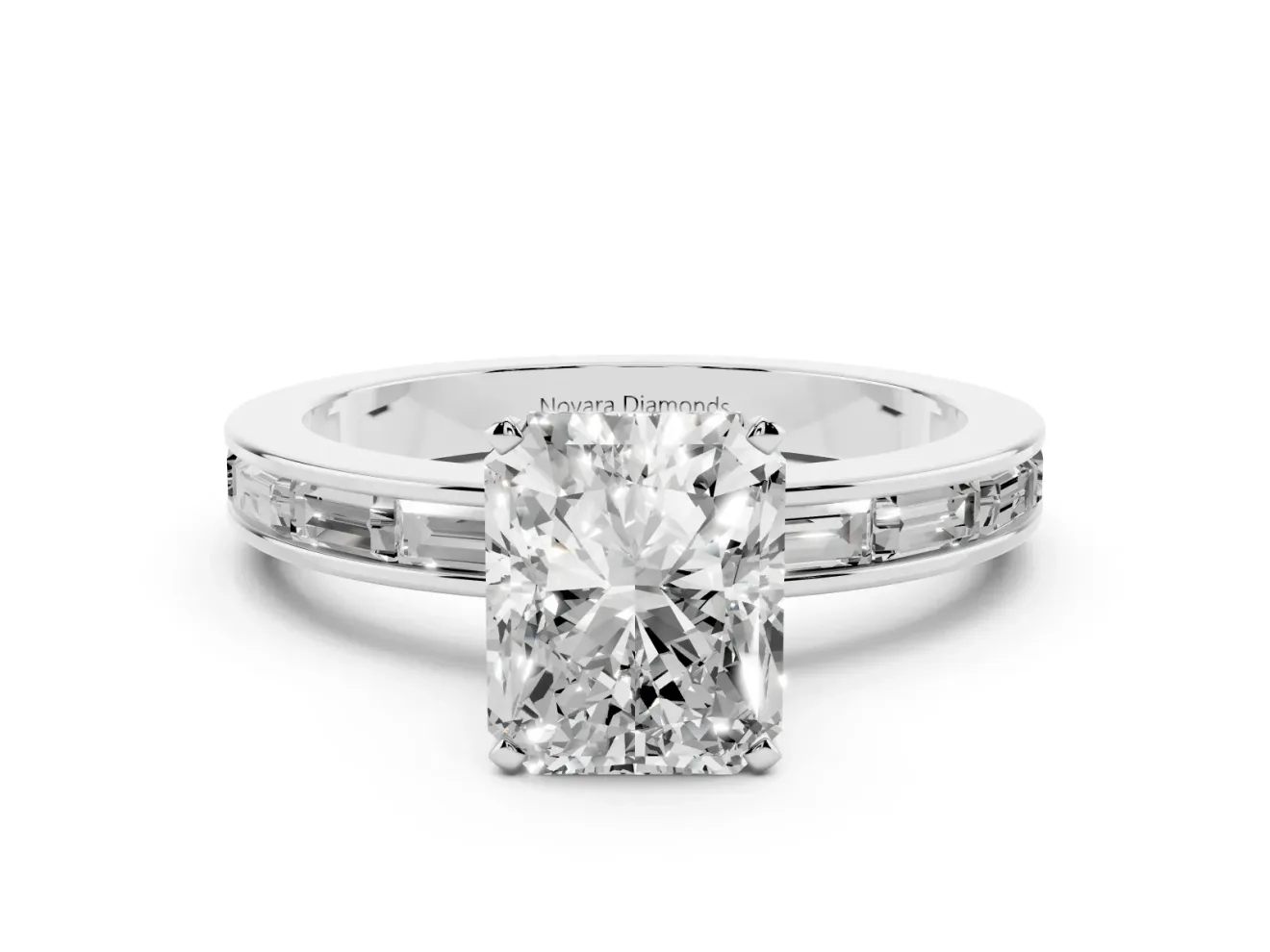 Radiant Cut Channel Set Engagement Ring Setting | Baguette Side Stones | Platinum