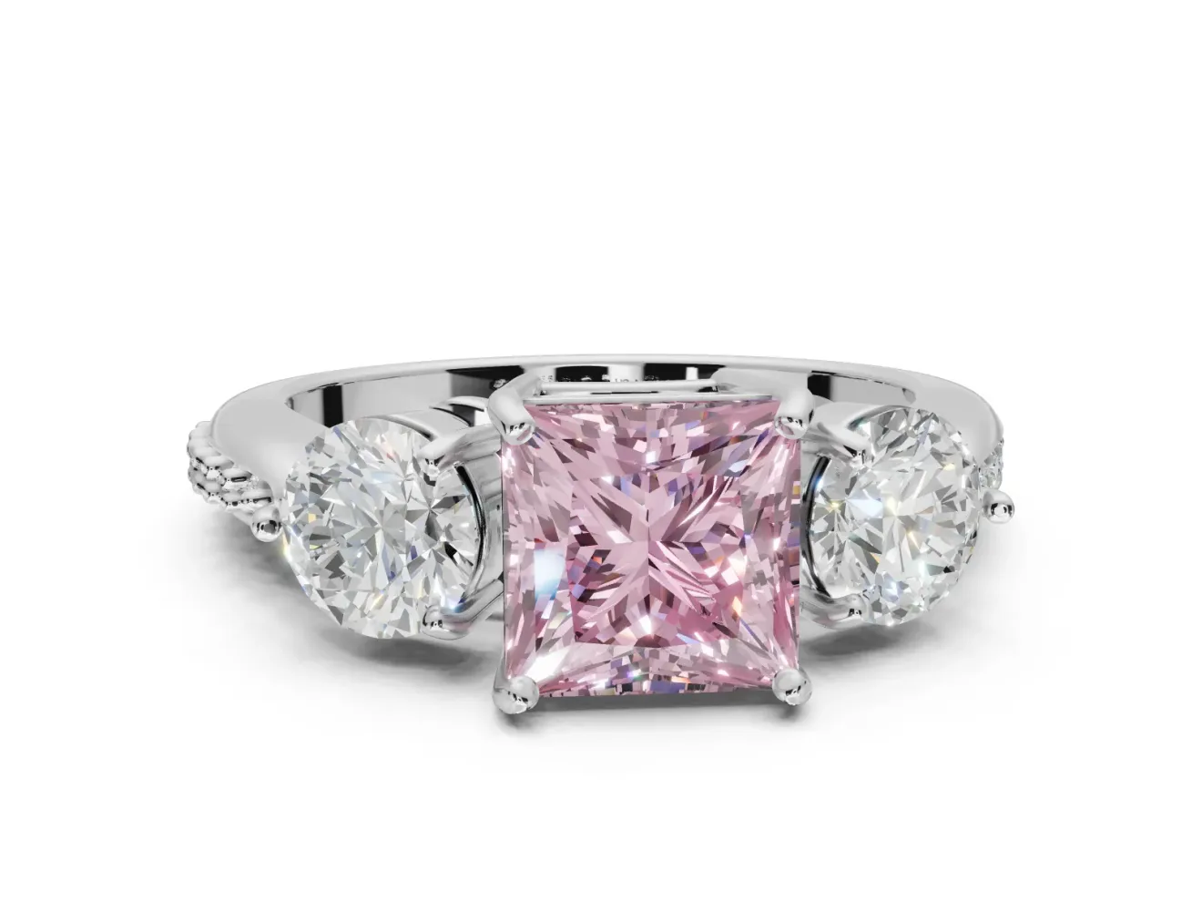 Princess Cut Engagement Ring Setting for a Fancy Pink Lab-Grown Diamond | Sterling Silver - Design NV-24901
