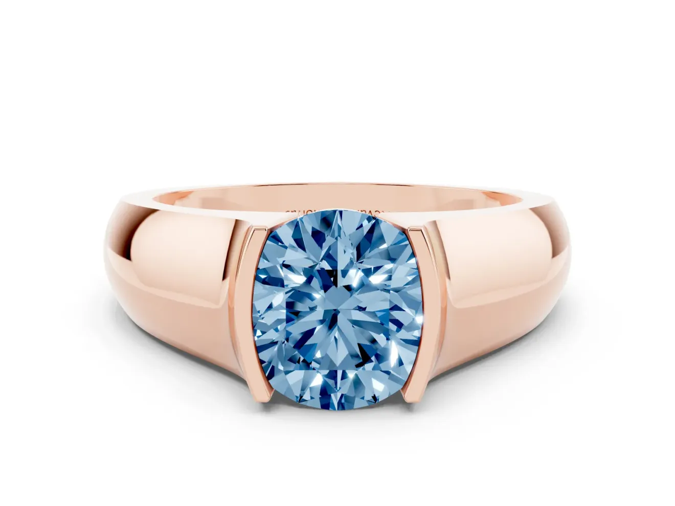 Round Half Bezel Engagement Ring Setting for a Fancy Blue Lab-Grown Diamond | Wide Band | Rose Gold