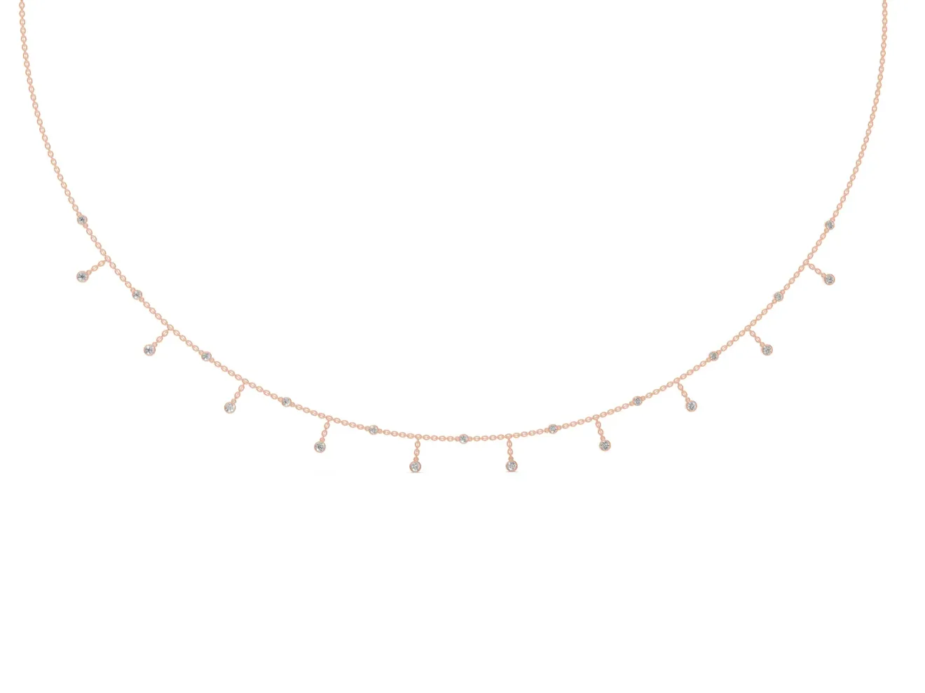 Round Lab-Grown Diamond Bezel Dangle Station Necklace | Cable Chain | Rose Gold