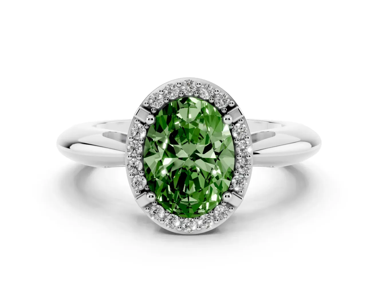 Oval Halo Engagement Ring Setting for a Fancy Green Lab-Grown Diamond | Plain Band | Platinum