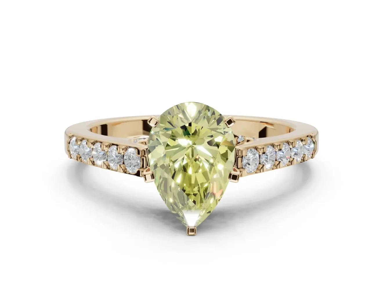 Pear-Shaped Pavé Engagement Ring Setting for a Fancy Yellow Lab-Grown Diamond | Crossover Gallery | Yellow Gold