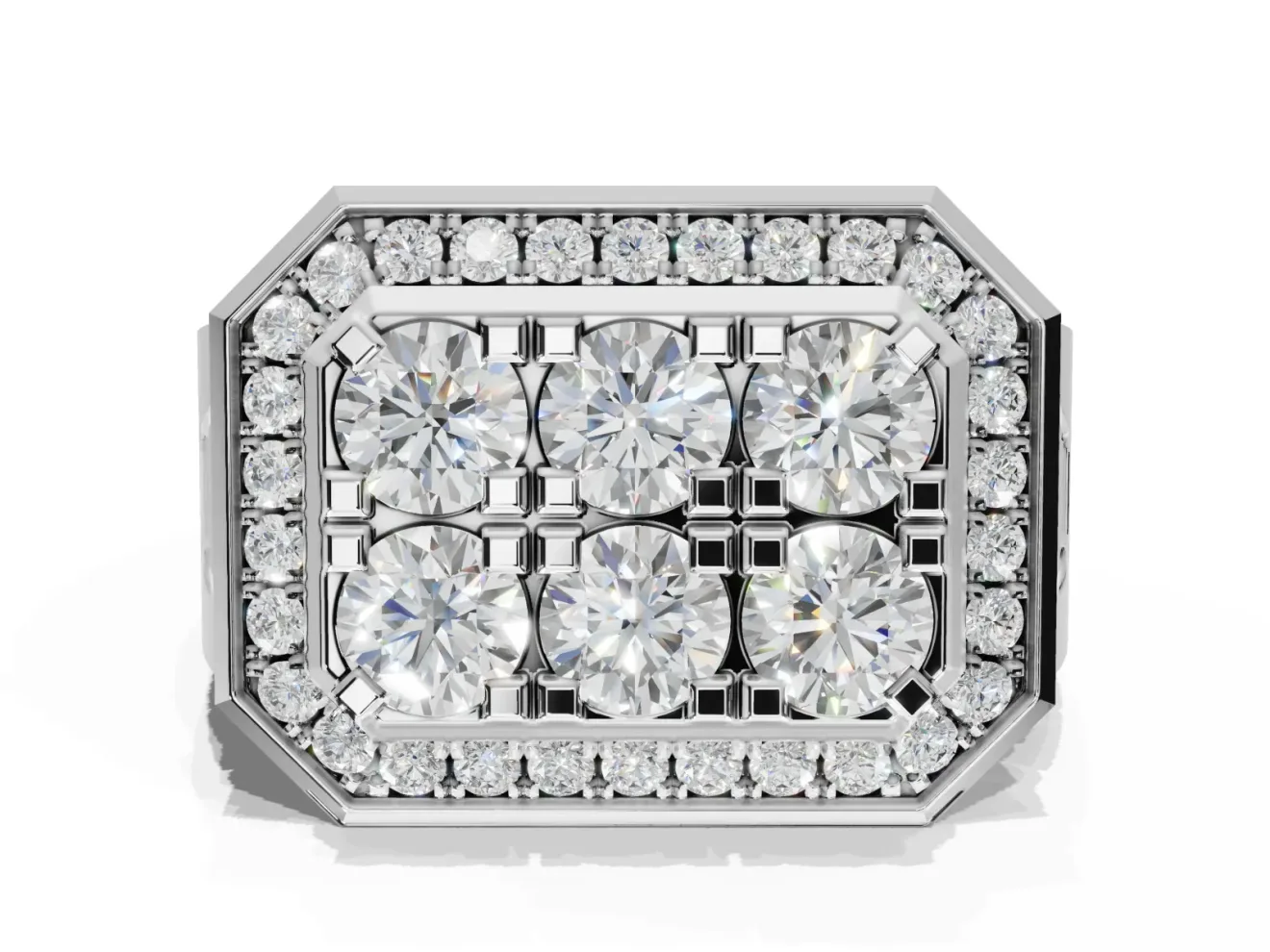 Round Lab-Grown Diamond Men's Cluster Ring | Octagonal Top | Platinum