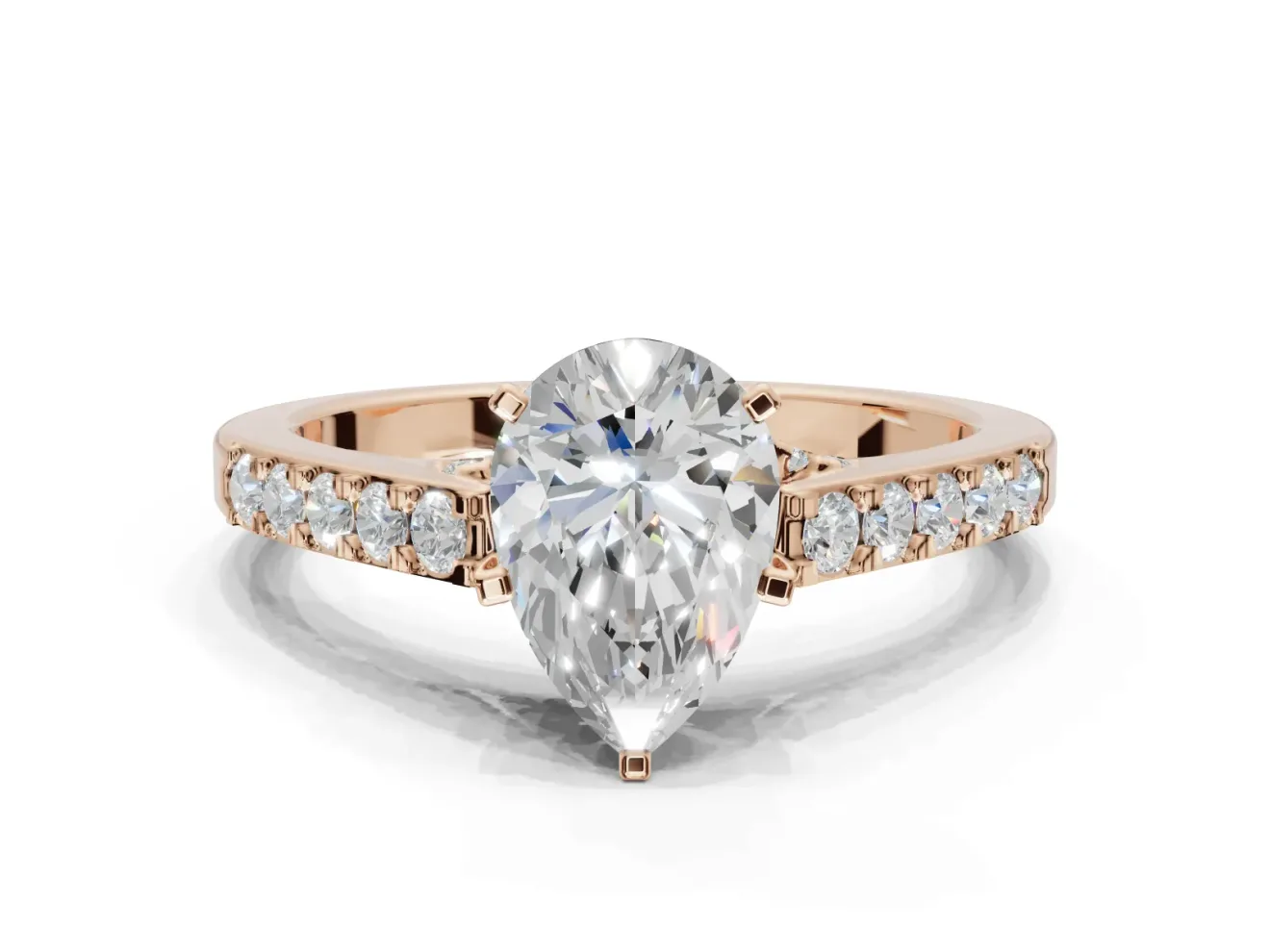 Pear-Shaped Pavé Solitaire Engagement Ring Setting | Crossover Gallery | Rose Gold