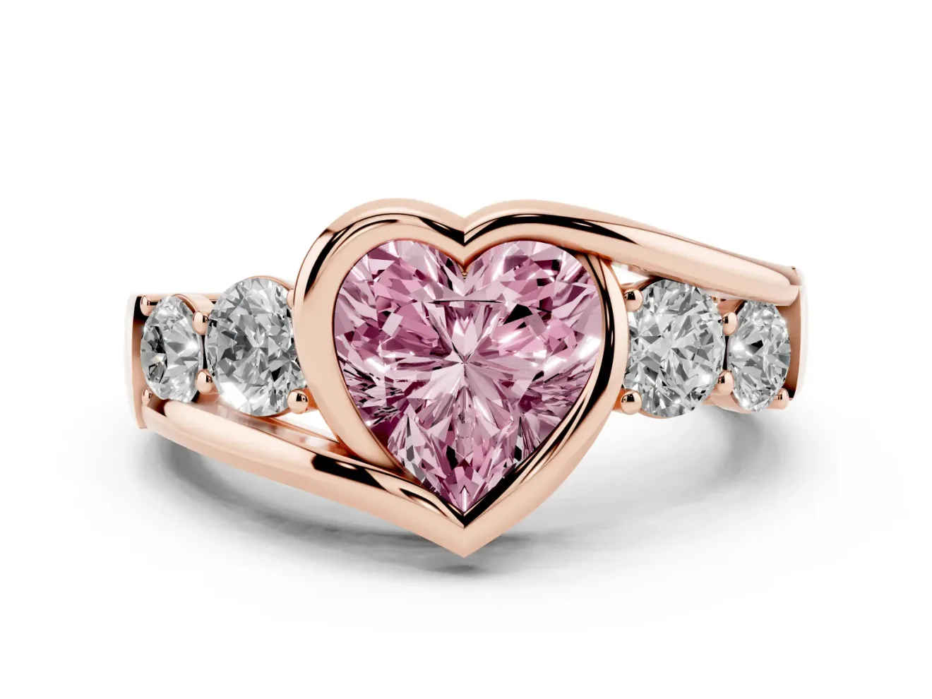 Heart-Shaped Bezel Bypass Engagement Ring Setting for a Fancy Pink Lab-Grown Diamond | Rose Gold