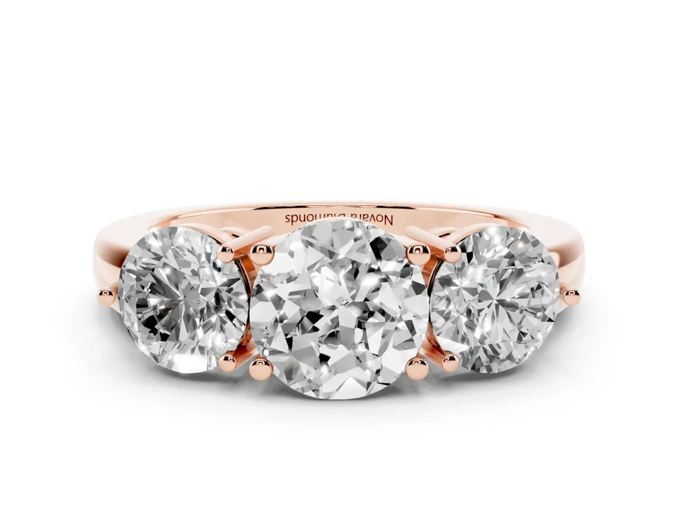 Round Three Stone Engagement Ring Setting | Large Round Side Stones | Rose Gold