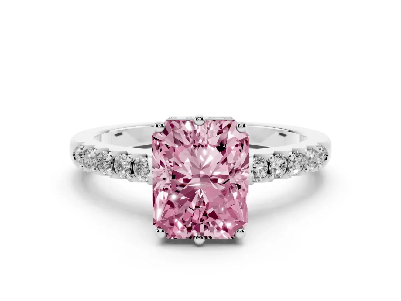 Radiant Cut Engagement Ring Setting for a Fancy Pink Lab-Grown Diamond | Sterling Silver - Design NV-24649