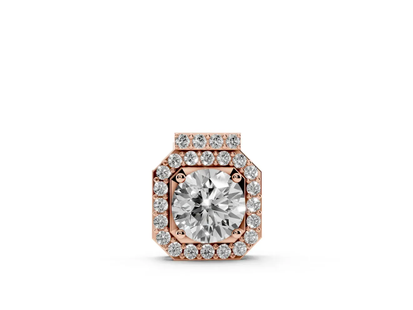 Round Lab-Grown Diamond Octagonal Halo Pendant Necklace | Pavé Bar Bail | Rose Gold