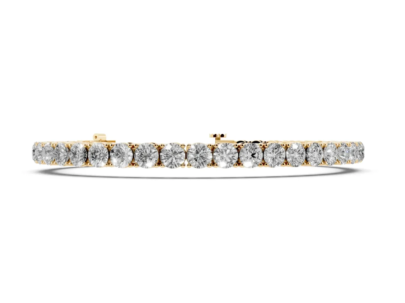 Round Lab-Grown Diamond In-Line Tennis Bracelet | Shared Prongs | Yellow Gold