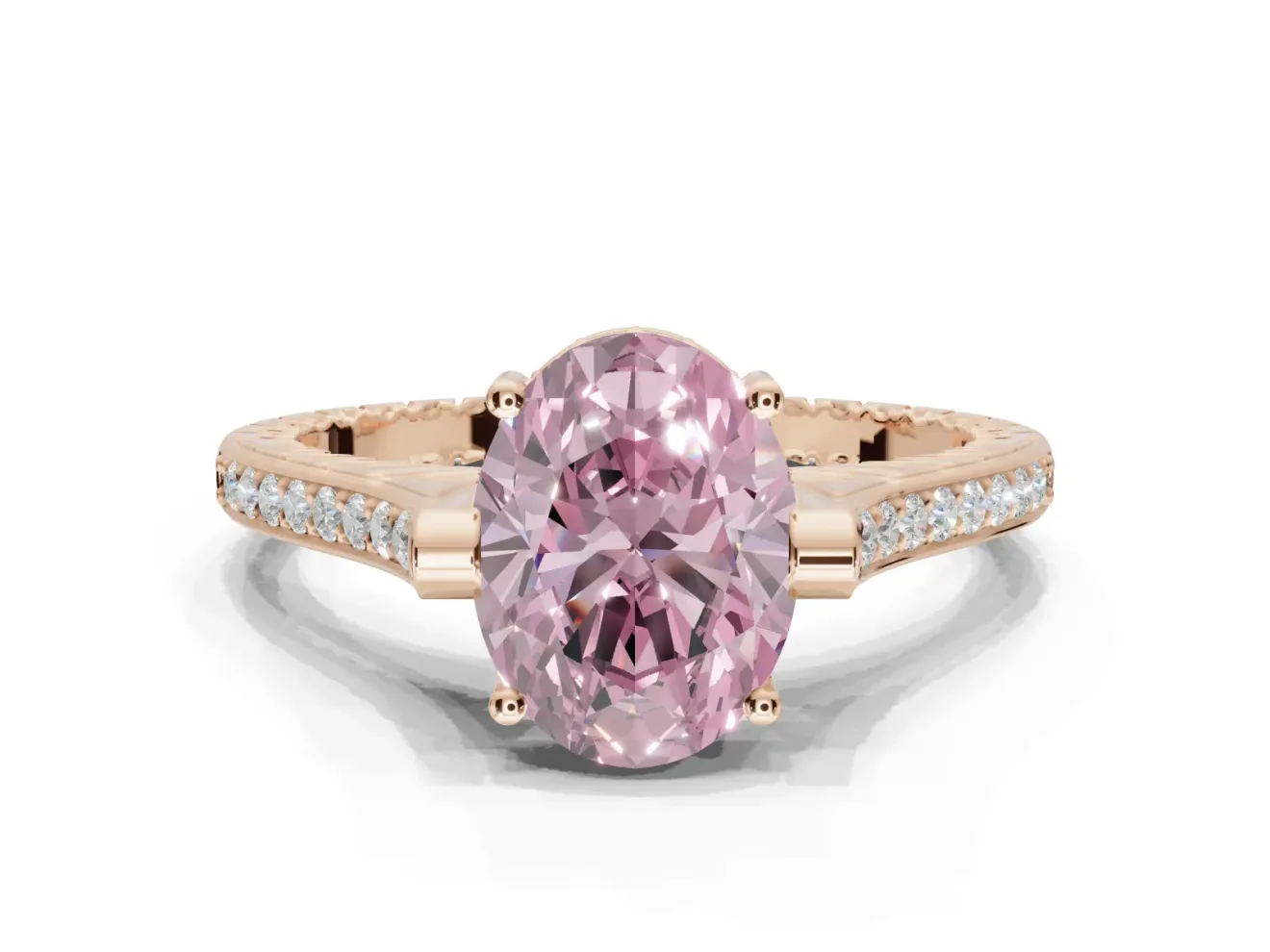 Oval Vintage Cathedral Engagement Ring Setting for a Fancy Pink Lab-Grown Diamond | Carved Band | Rose Gold