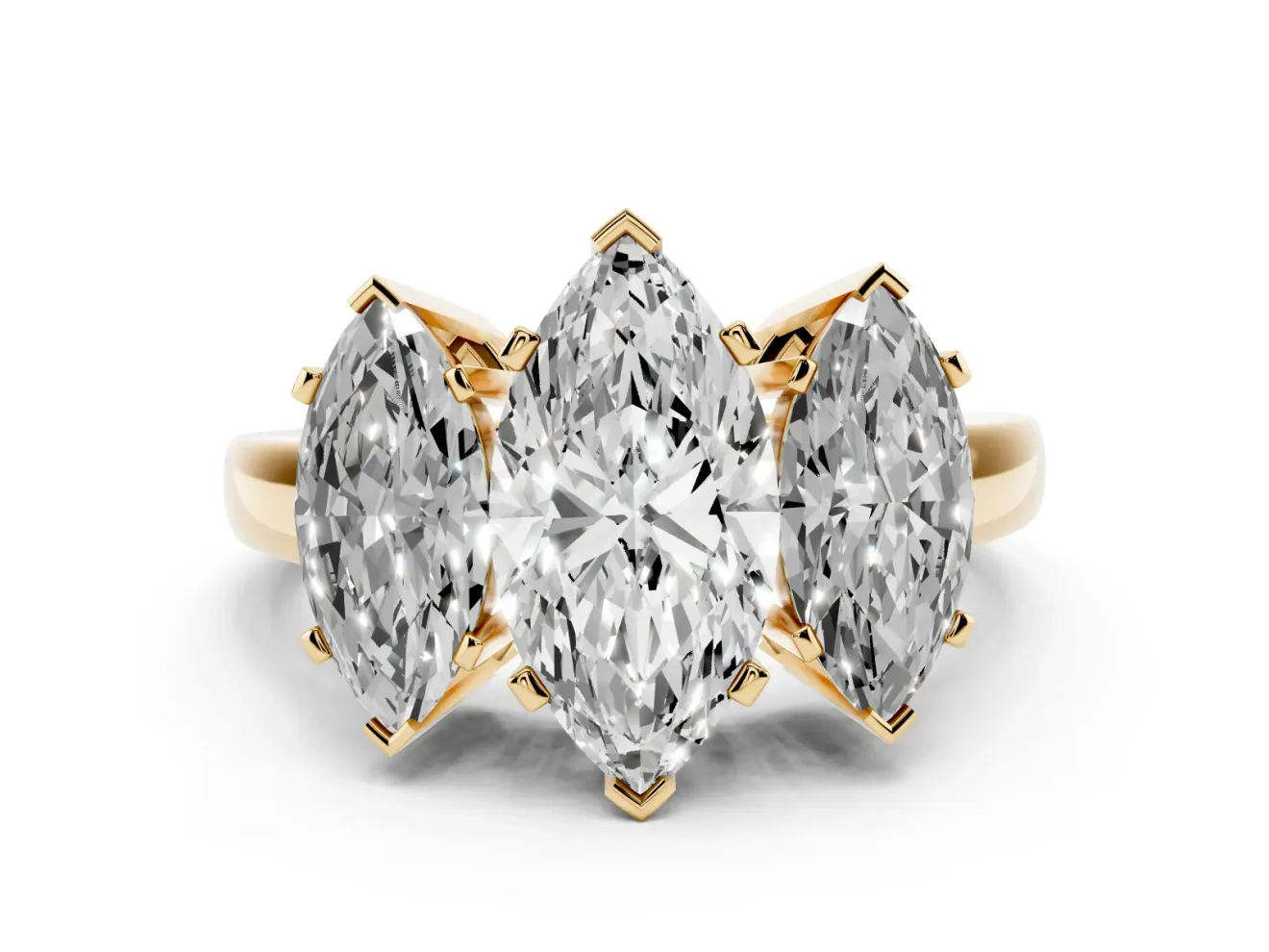 Marquise Three Stone Engagement Ring Setting | Large Side Stones | Yellow Gold