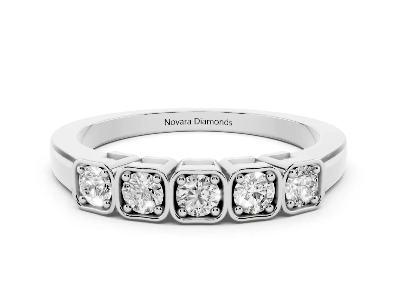 Five-Stone Round Diamond Band Set in Platinum with Bezel Setting