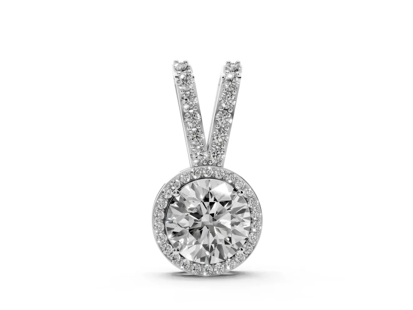 Round Lab-Grown Diamond Halo Pendant Necklace | Sterling Silver