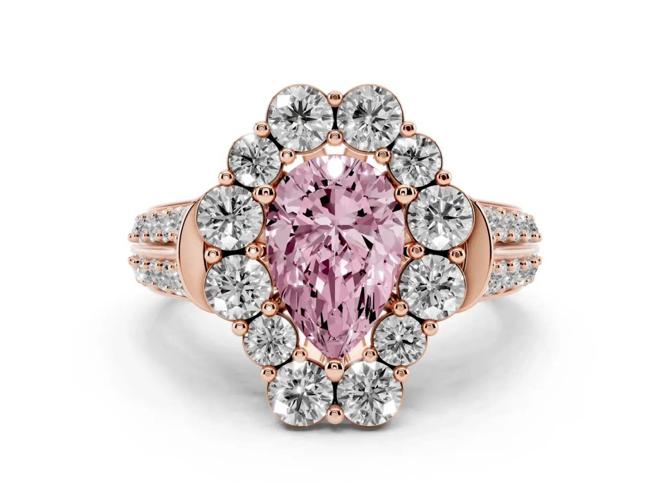 Pear-Shaped Large Accent Halo Engagement Ring Setting for a Fancy Pink Lab-Grown Diamond | Rose Gold