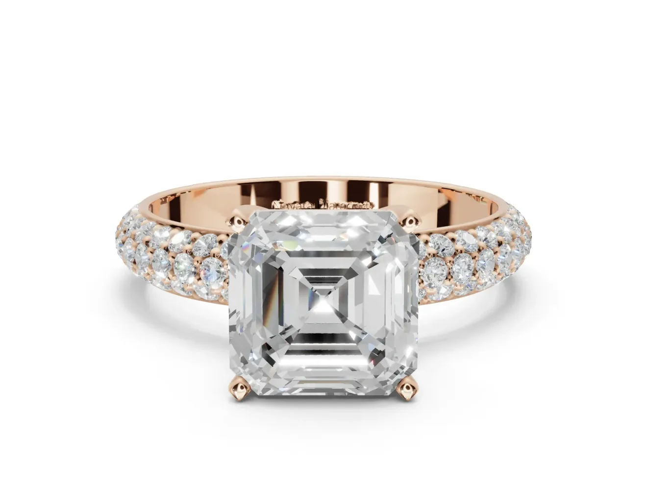 Asscher Cut Pavé Solitaire Engagement Ring Setting | Domed Pavé Band | Rose Gold