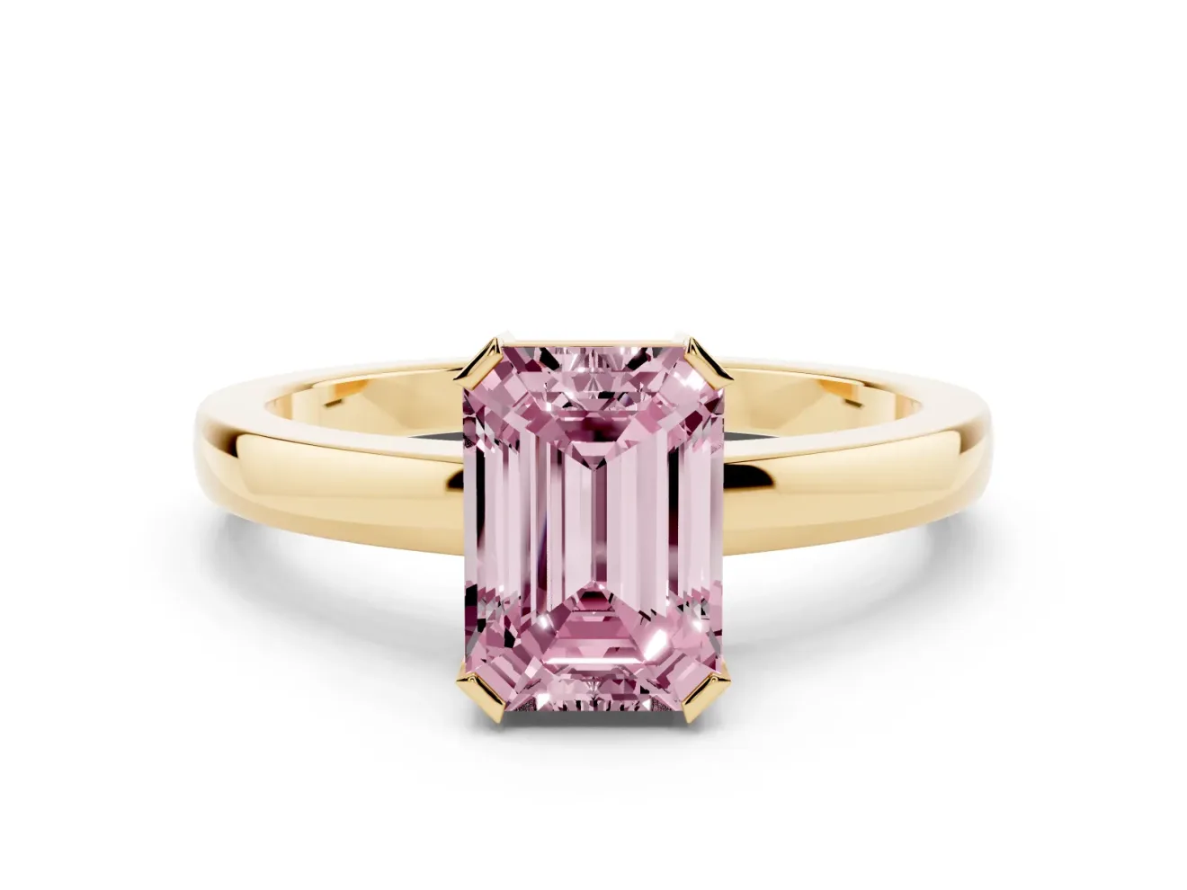 Emerald Cut Solitaire Engagement Ring Setting for a Fancy Pink Lab-Grown Diamond | Flat Tab Prongs | Yellow Gold