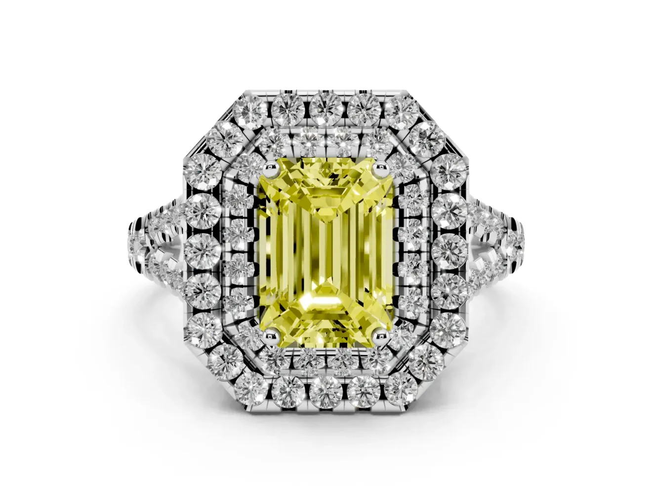 Emerald Cut Halo Engagement Ring Setting for a Fancy Yellow Lab-Grown Diamond | Sterling Silver - Design NV-24796