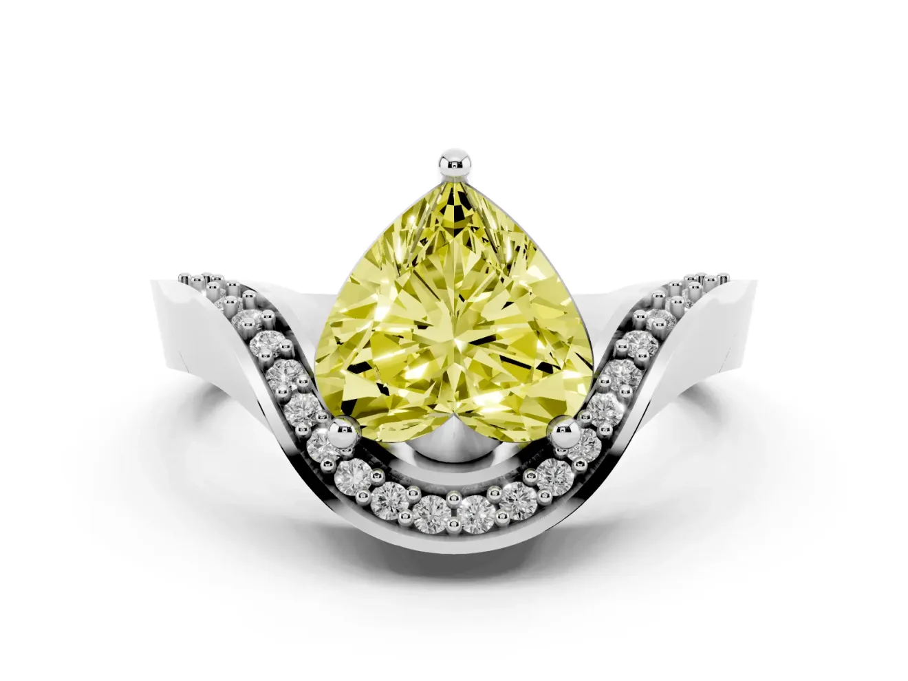 Heart-Shaped Bypass Engagement Ring Setting for a Fancy Yellow Lab-Grown Diamond | Pavé Ribbon | Sterling Silver