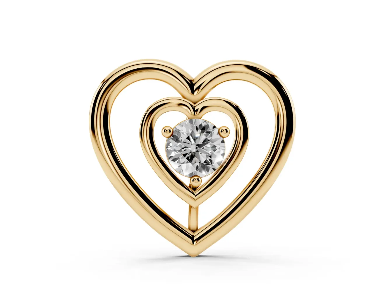 Round Lab-Grown Diamond Double Heart Pendant Necklace | Open Heart Frame | Yellow Gold