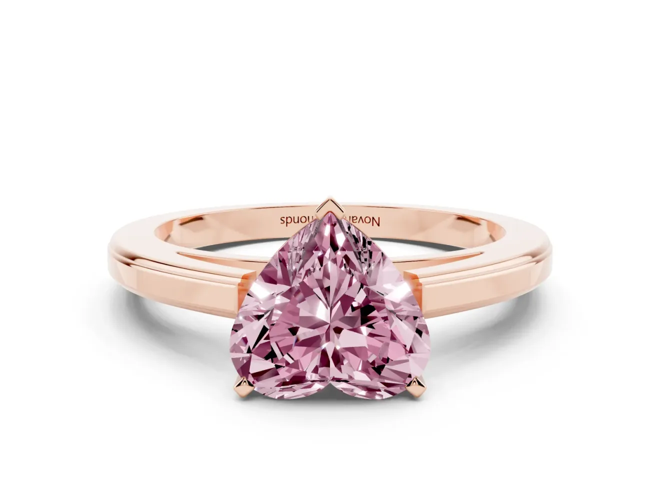 Fancy Pink Heart Cut Diamond Solitaire Ring Set in Rose gold with Prong Setting and Classic Band
