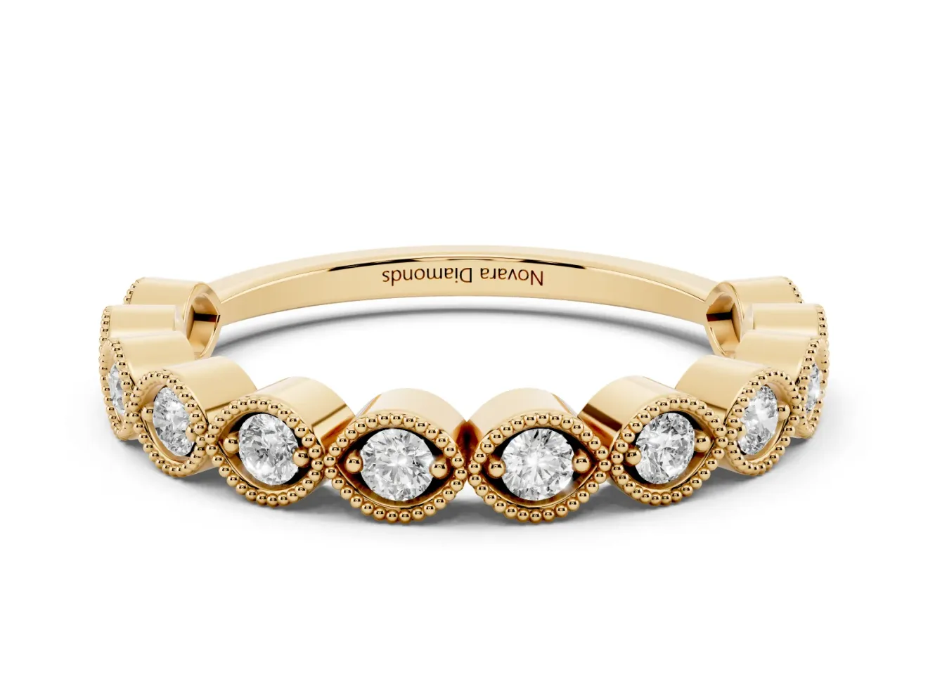 Marquise Diamond Eternity Band Set in Yellow gold with Milgrain Bezel Setting