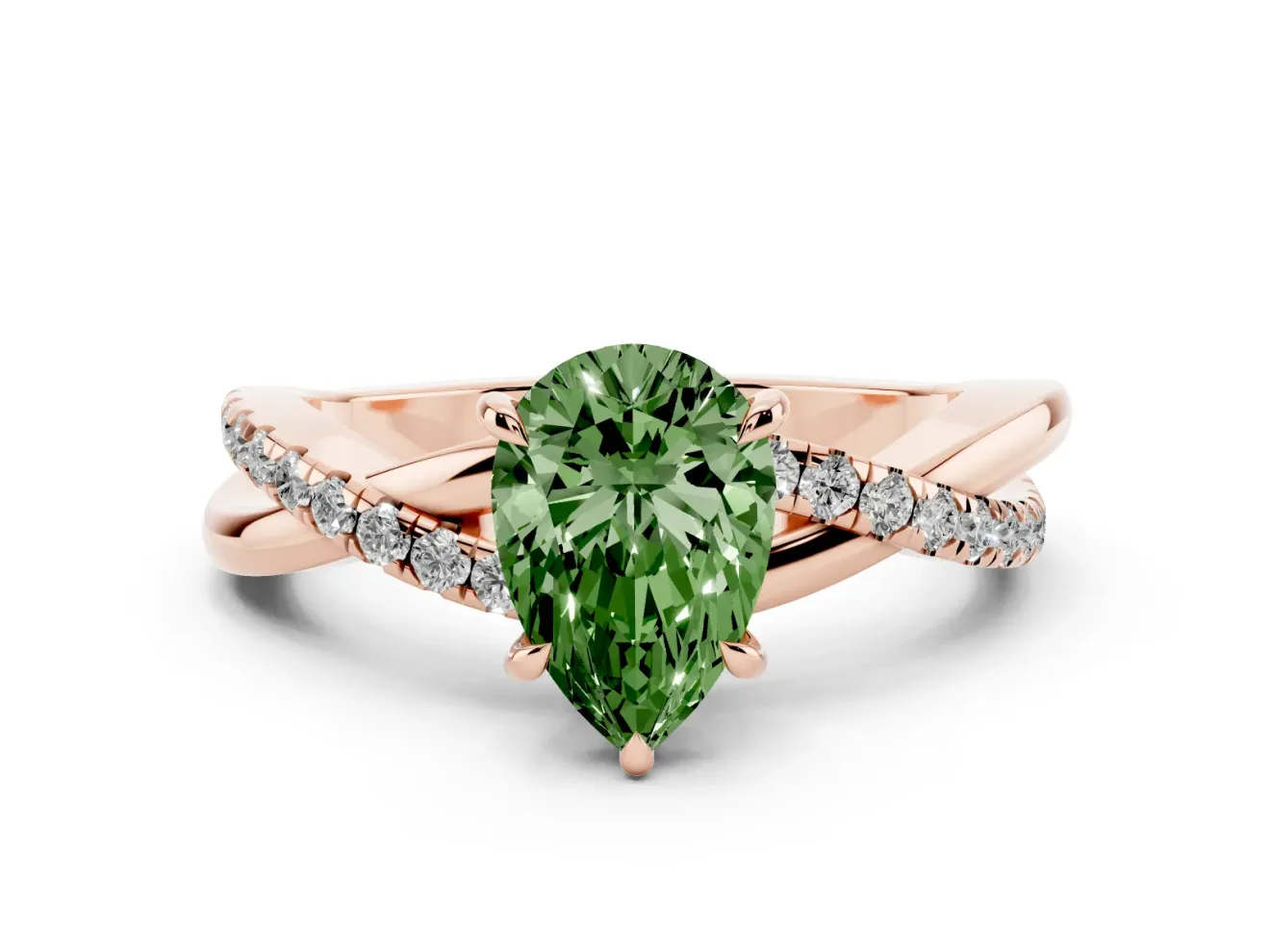 Pear-Shaped Crossover Engagement Ring Setting for a Fancy Green Lab-Grown Diamond | Rose Gold